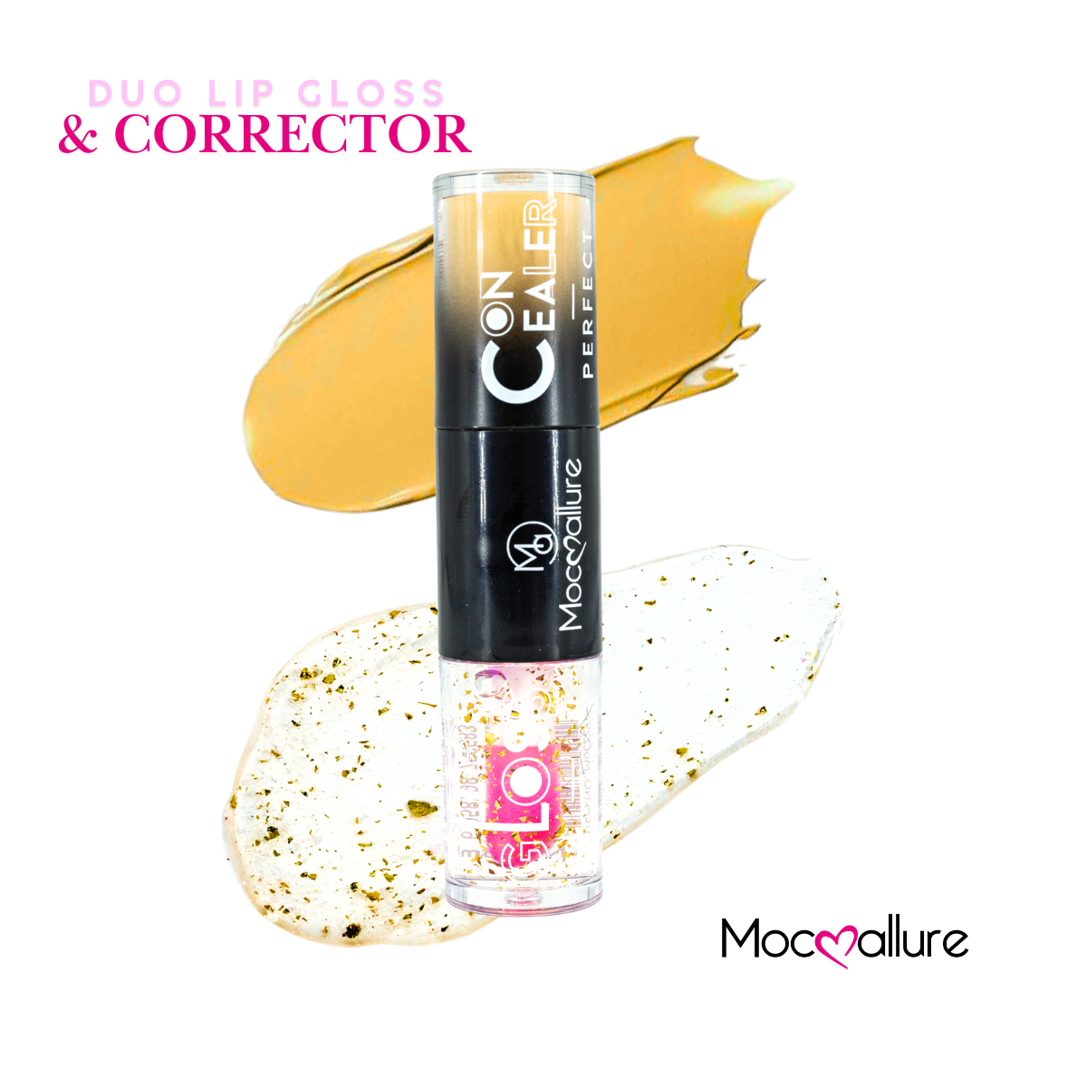 2 en 1 Lip Gloss destellos dorados + Corrector para ojeras