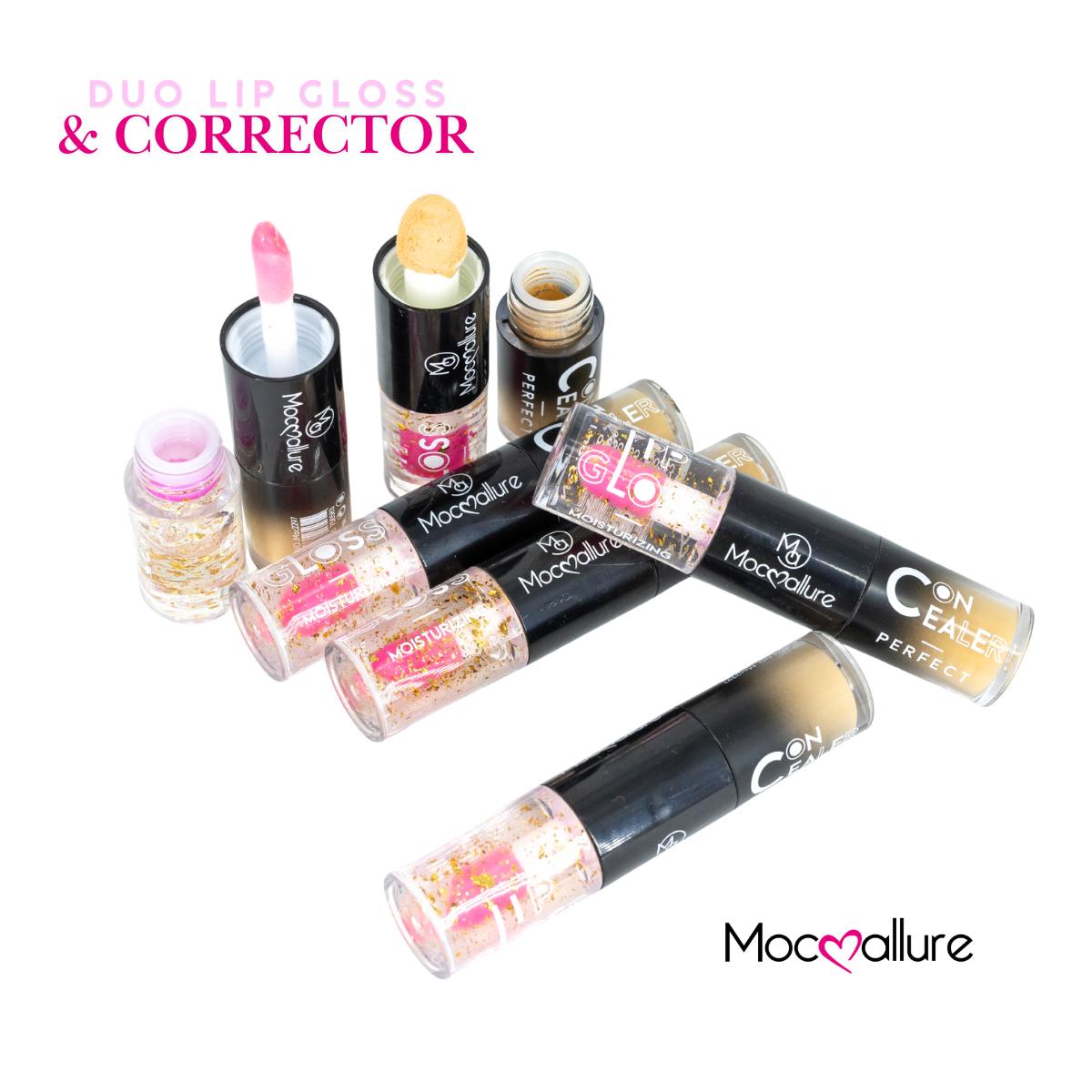 2 en 1 Lip Gloss destellos dorados + Corrector para ojeras