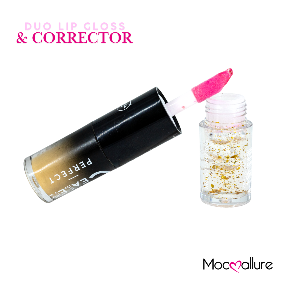 2 en 1 Lip Gloss destellos dorados + Corrector para ojeras