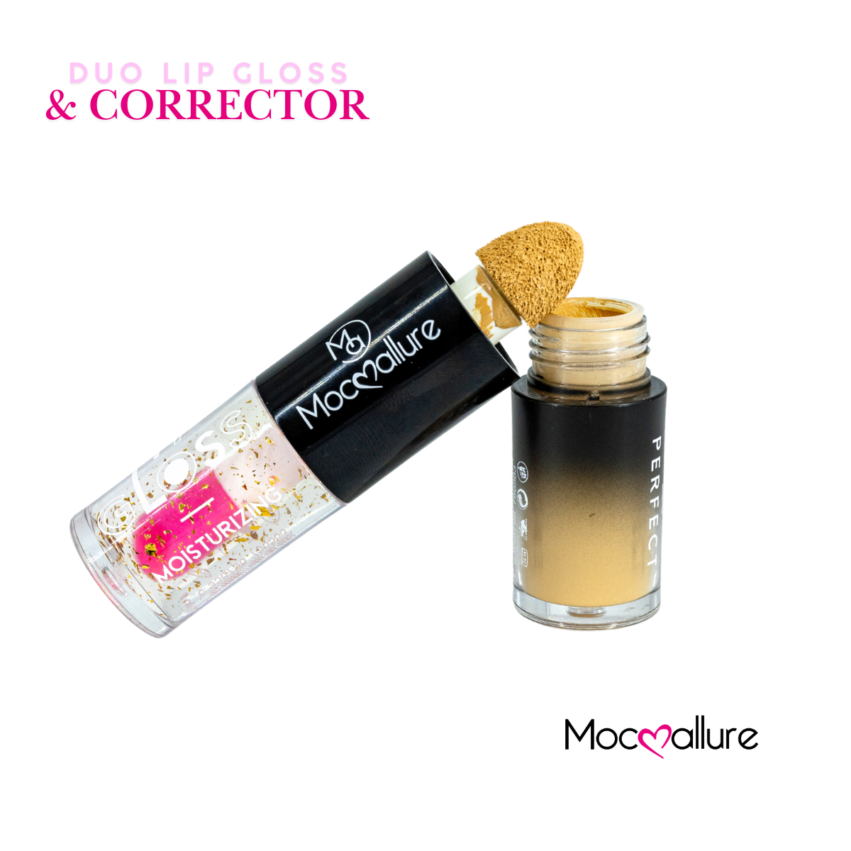 2 en 1 Lip Gloss destellos dorados + Corrector para ojeras