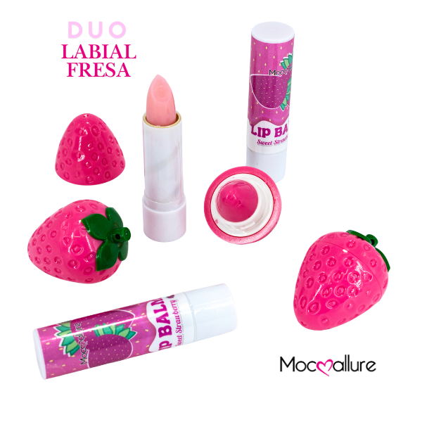 Mocoallure Labialy balsamo en forma de Fresa Dúo Fuisha - 2 en 1 Labial y Brillo Hidratante