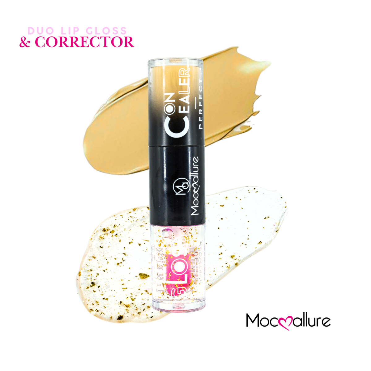 2 en 1 Lip Gloss destellos dorados + Corrector para ojeras