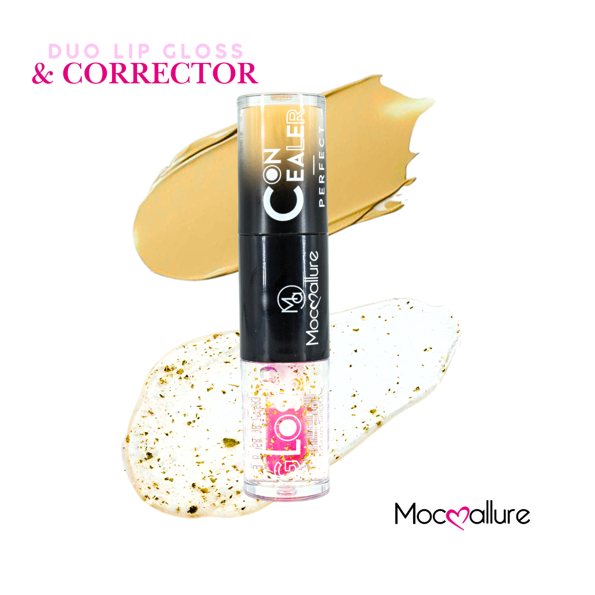 2 en 1 Lip Gloss destellos dorados + Corrector para ojeras