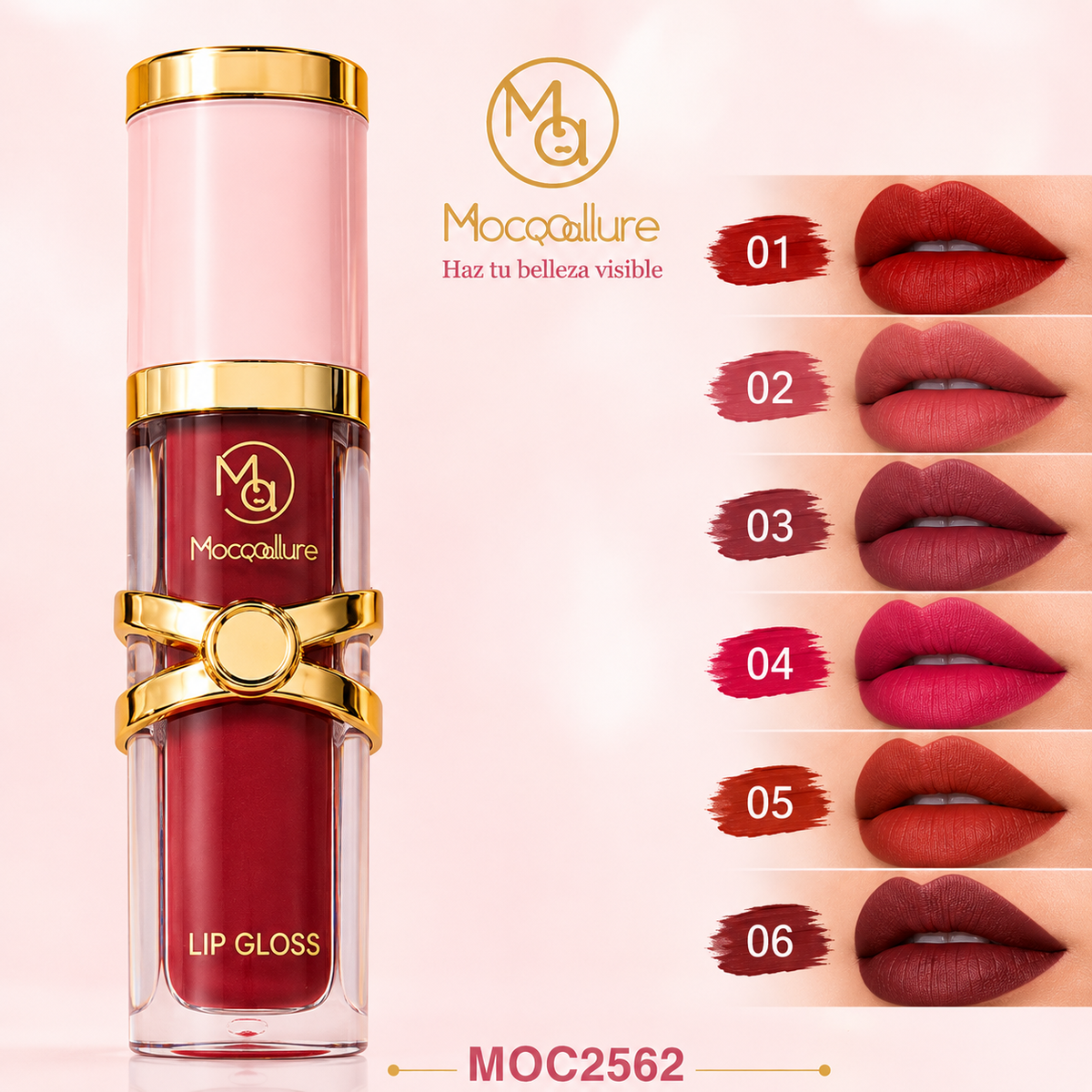 MOCOALLURE MOC2562 💄 Lip Gloss Mate | Color Intenso y Acabado Suave | 6 Tonos