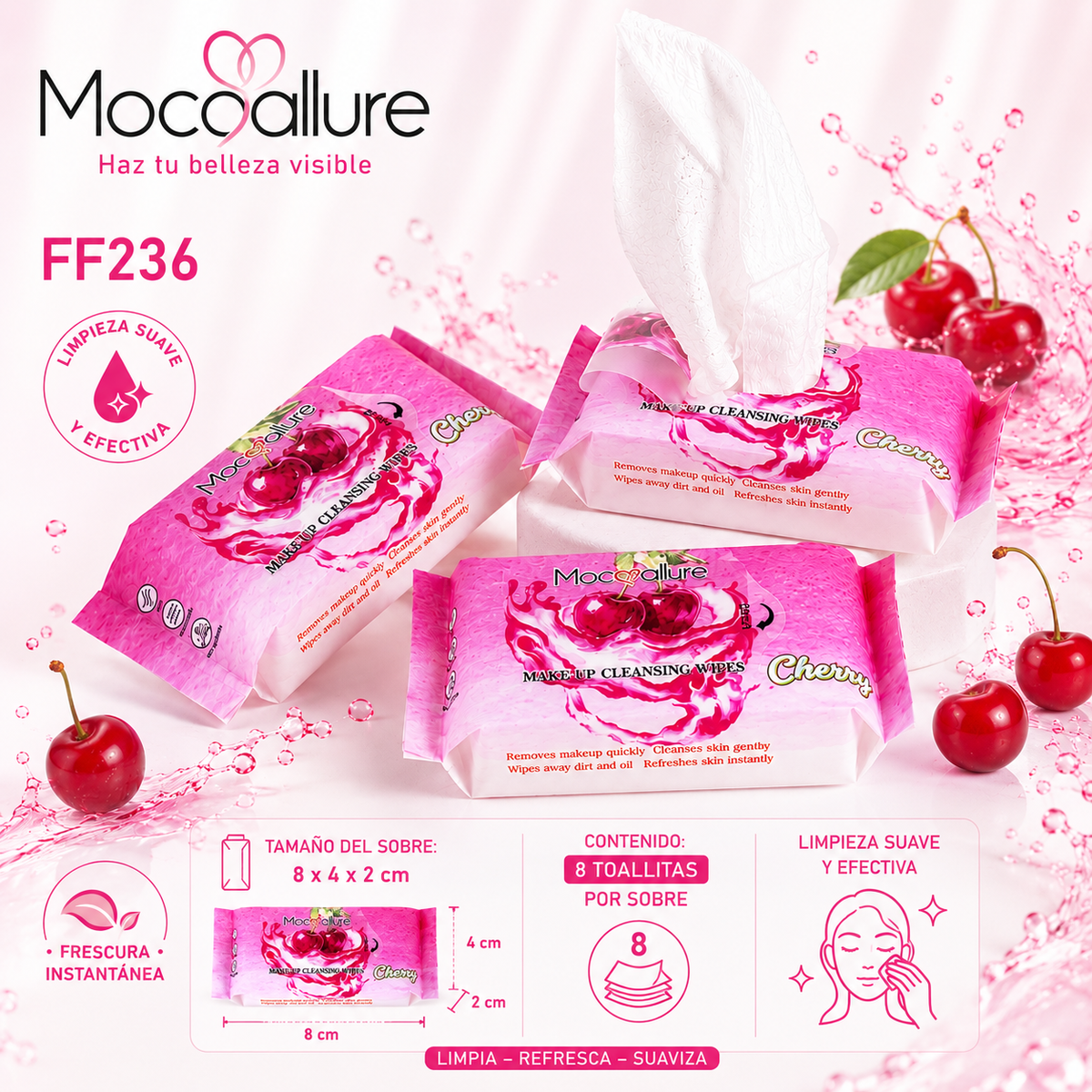 FF236 – Toallitas Desmaquillantes MOCOALLURE 🍒 8 en 1