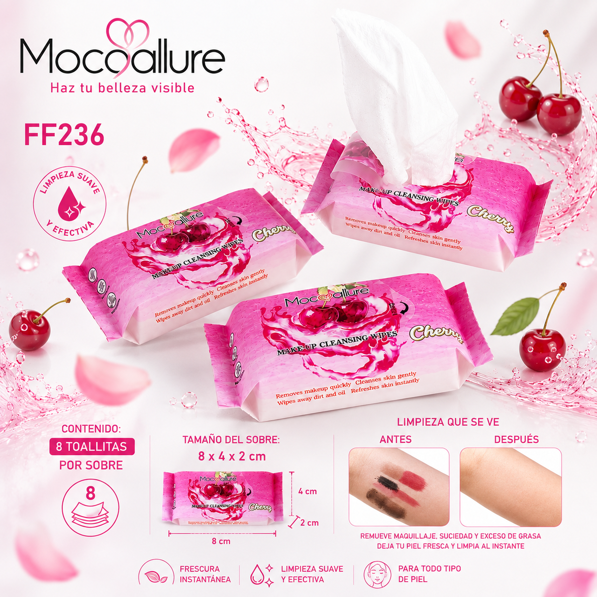 FF236 – Toallitas Desmaquillantes MOCOALLURE 🍒 8 en 1