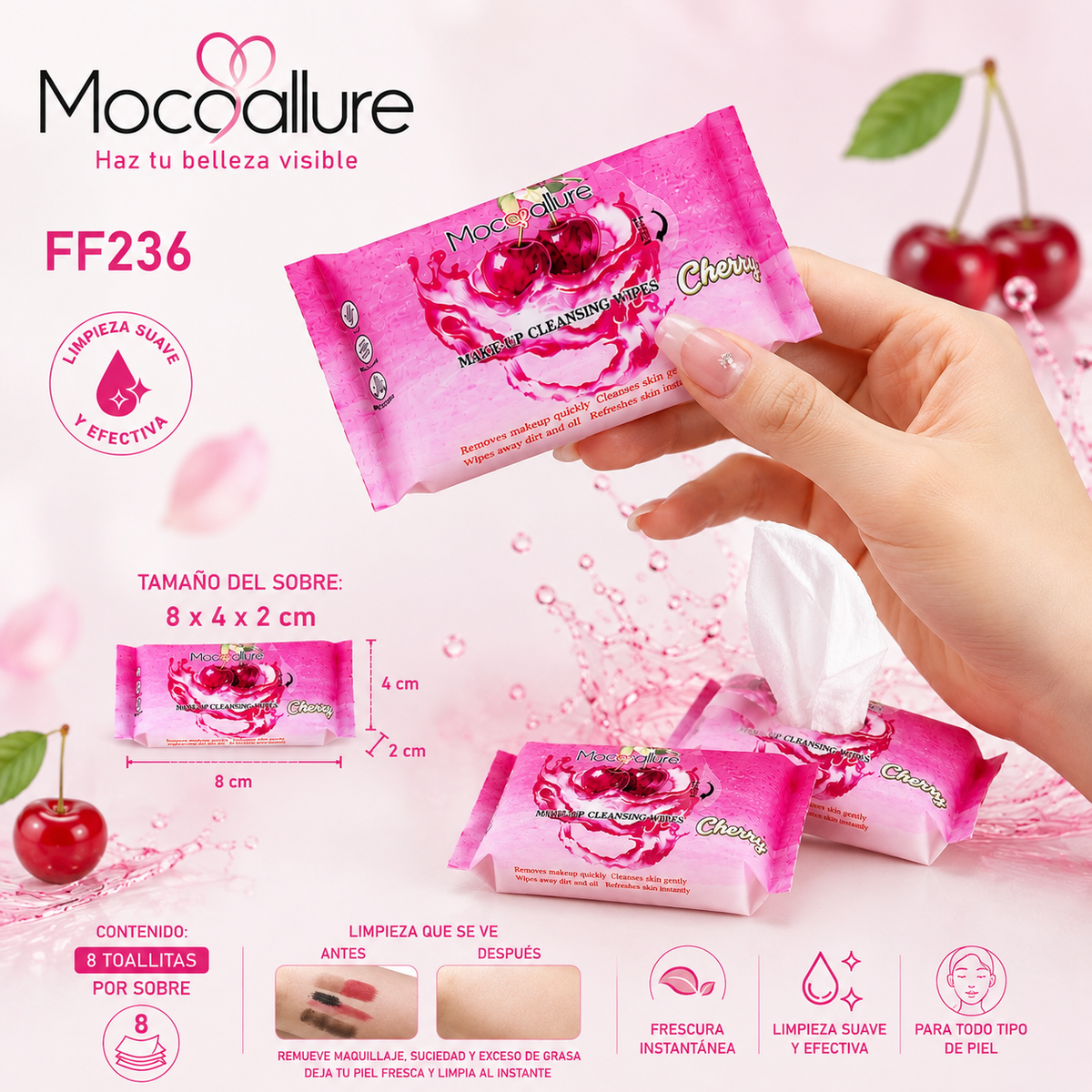 FF236 – Toallitas Desmaquillantes MOCOALLURE 🍒 8 en 1