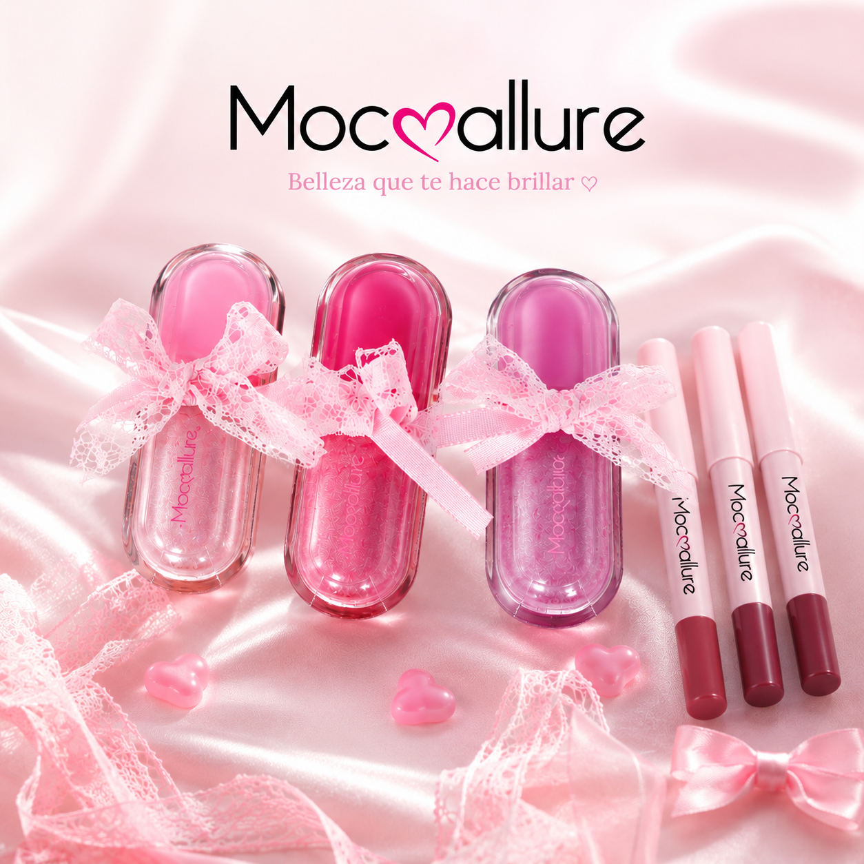 Lip Gloss con delineador Mocoallure en Cápsula Coquette Brillo Intenso