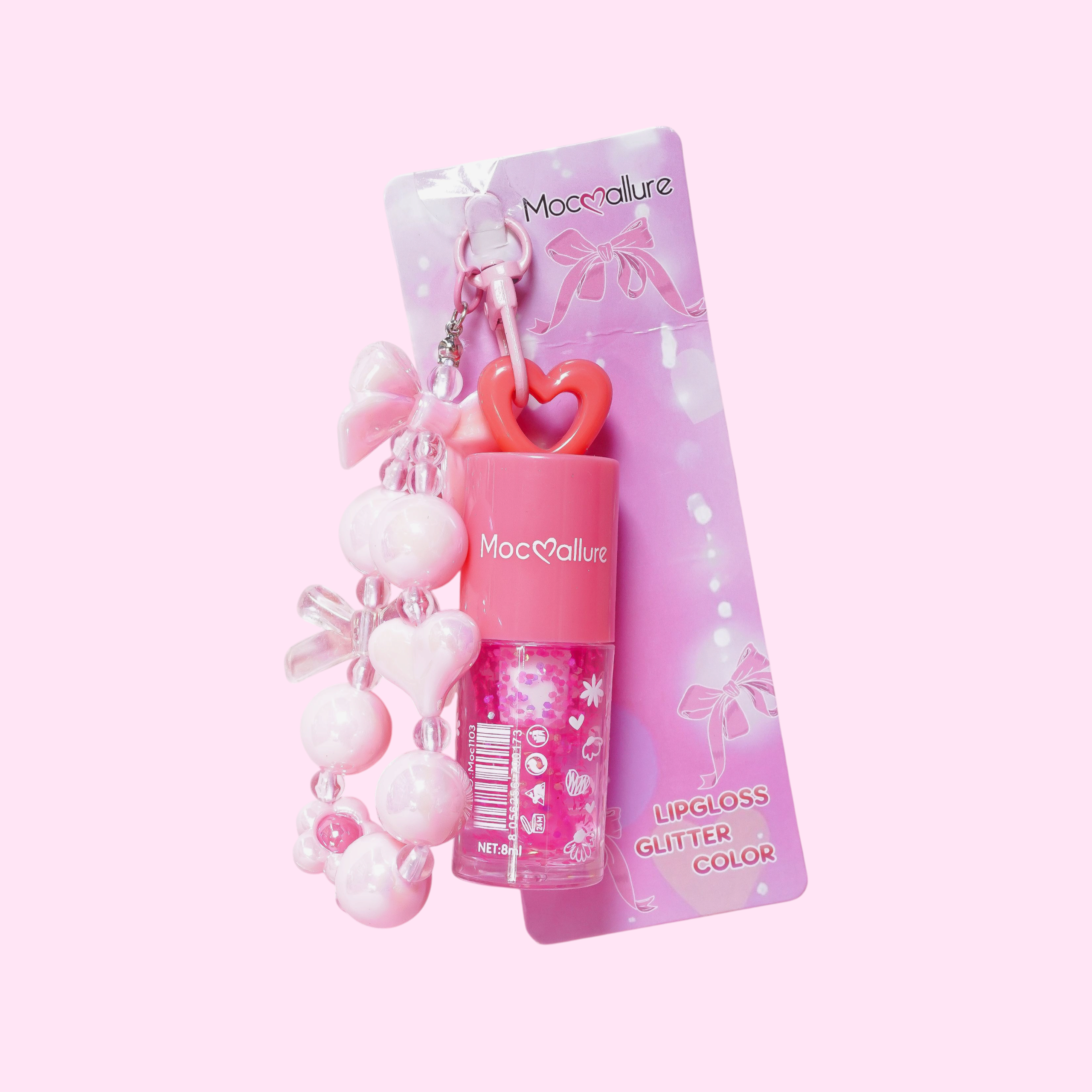 Lip Gloss con Glitter + Llavero Coquette - Mocoallure