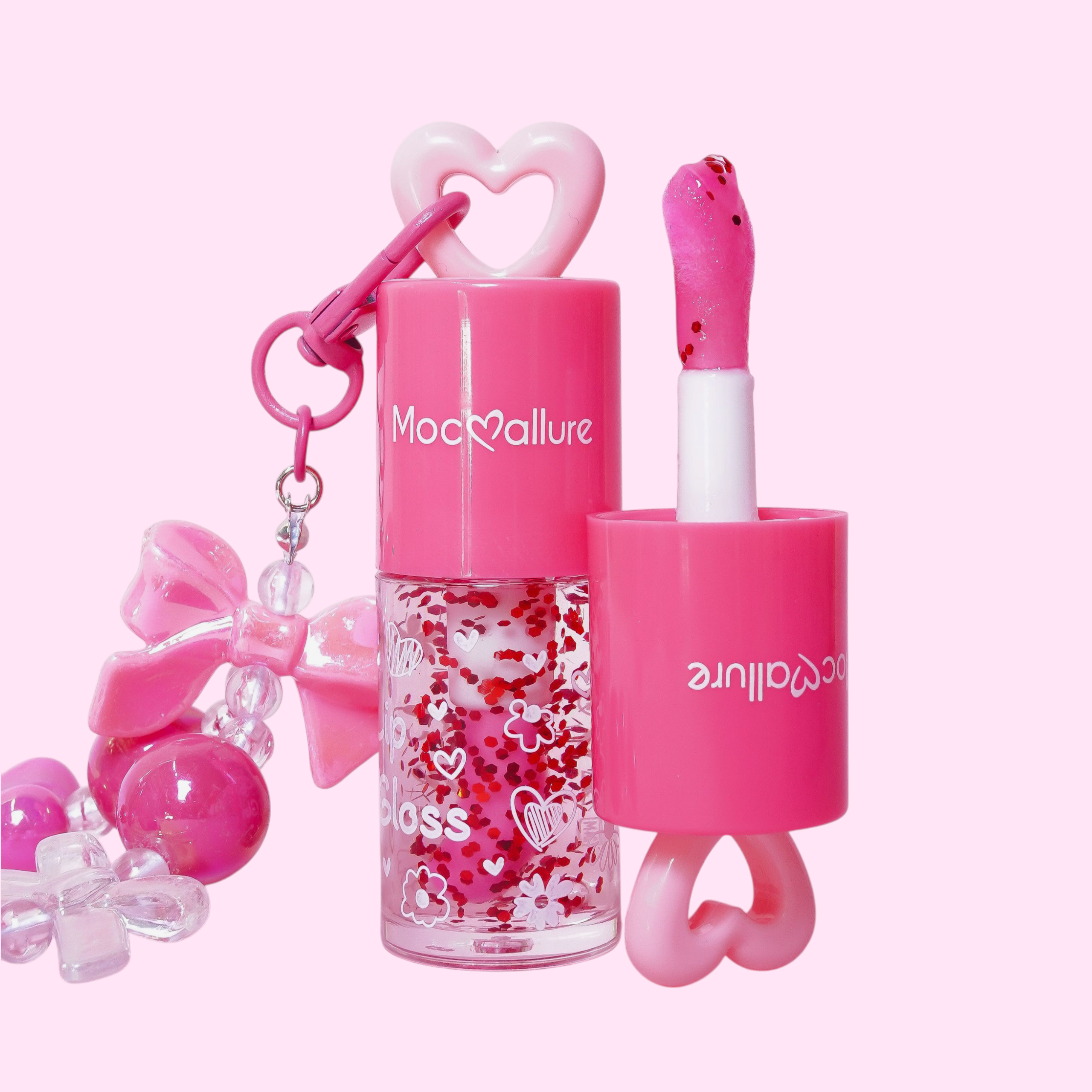 Lip Gloss con Glitter + Llavero Coquette - Mocoallure
