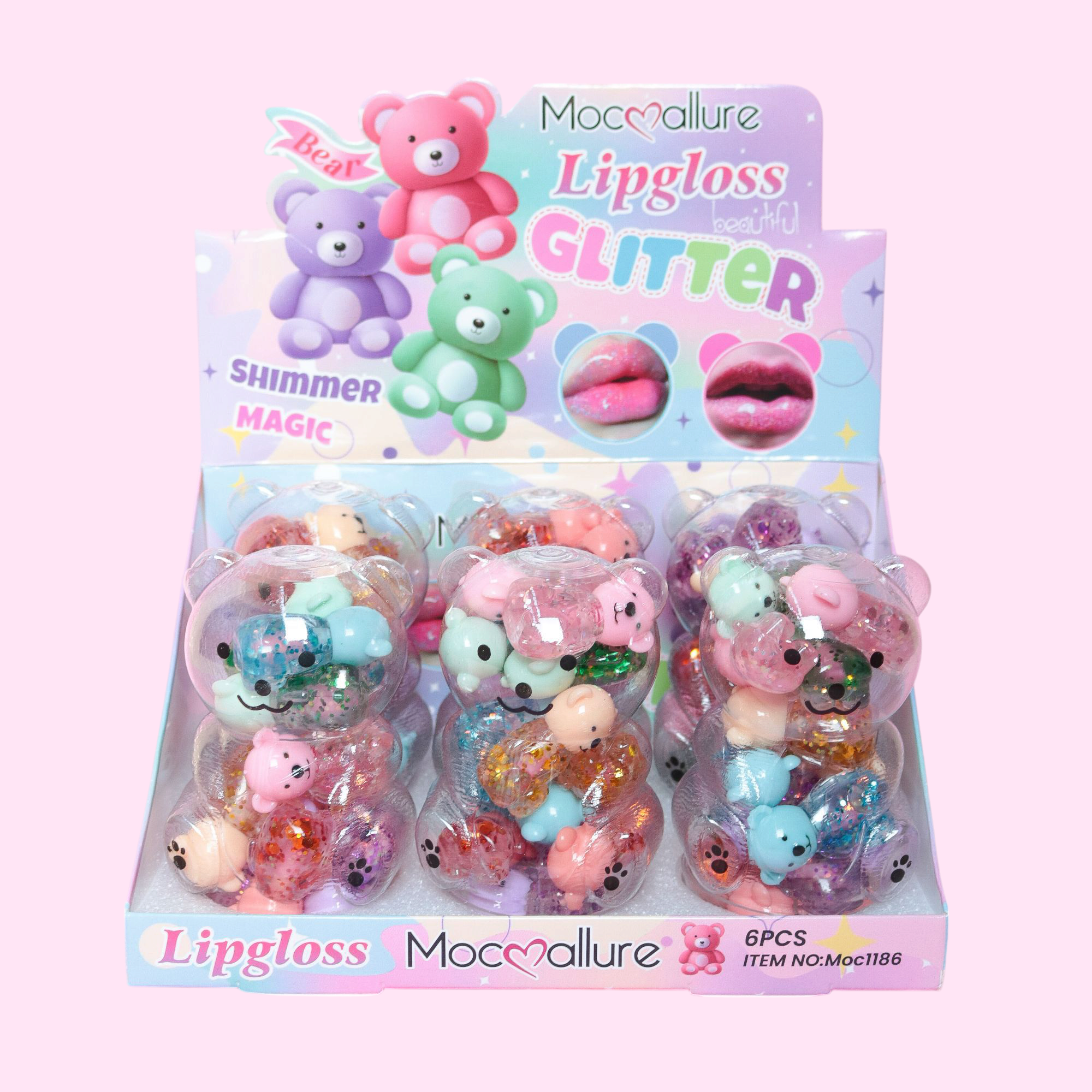Lip Gloss Glitter en Set de 12 piezas. 6 colores - Mocoallure