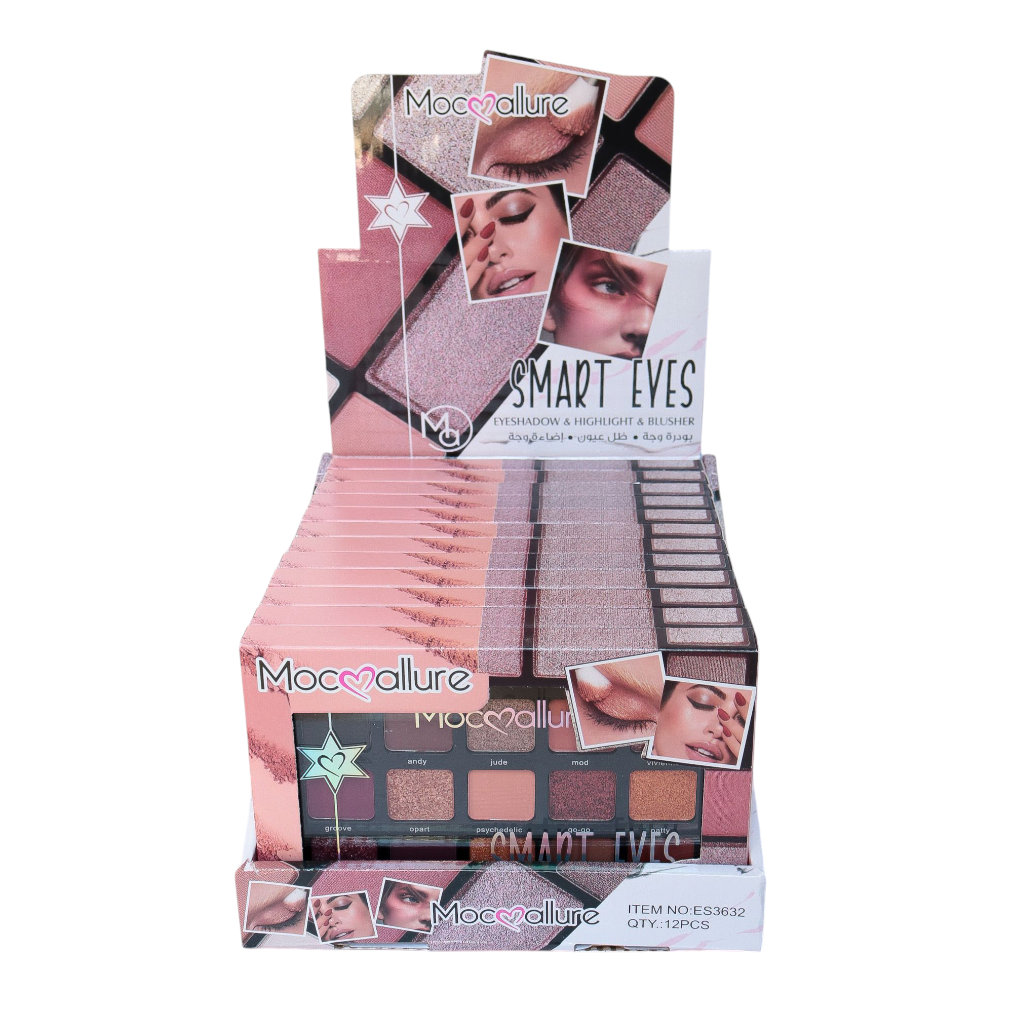 Paleta 3 en 1 – Sombra, Iluminador y Colorete 15 colores. Mocoallure