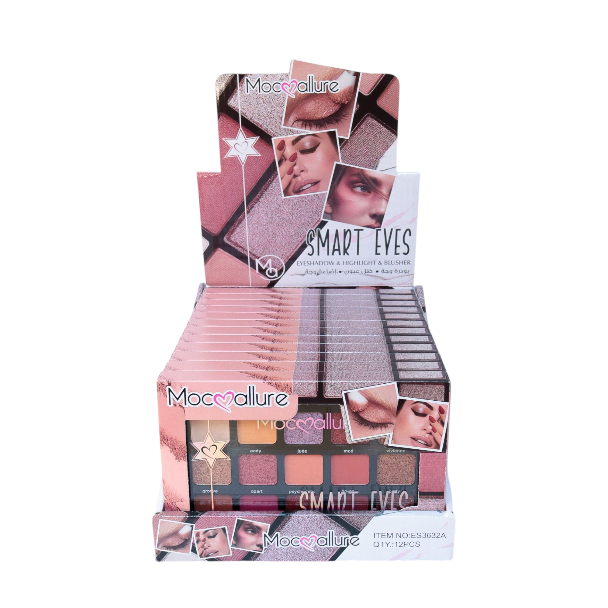 Sombra de Ojos, Iluminador y Colorete 15 colores. 3 en 1. Mocoallure