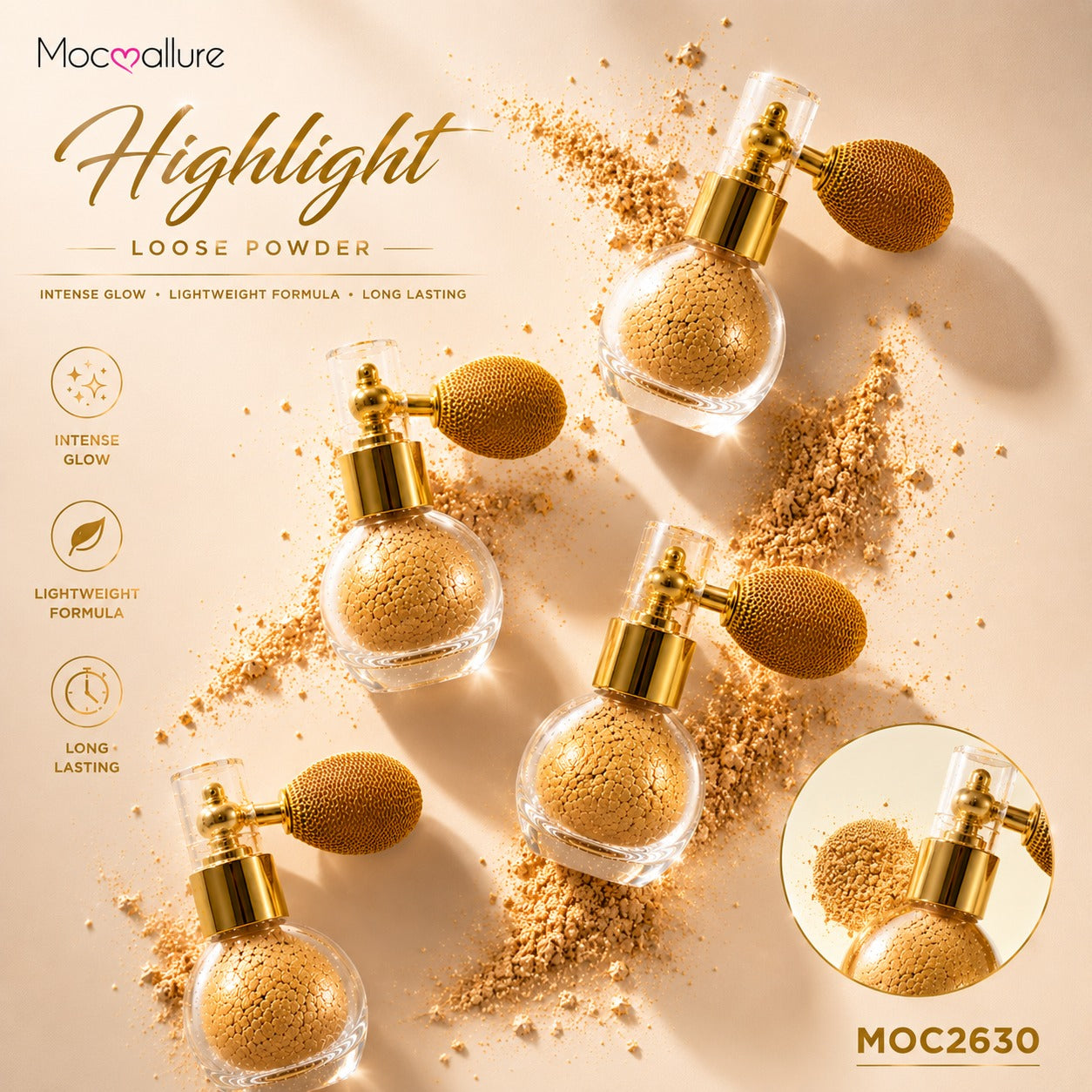 Highlight Loose Powder Gold con Atomizador Vintage