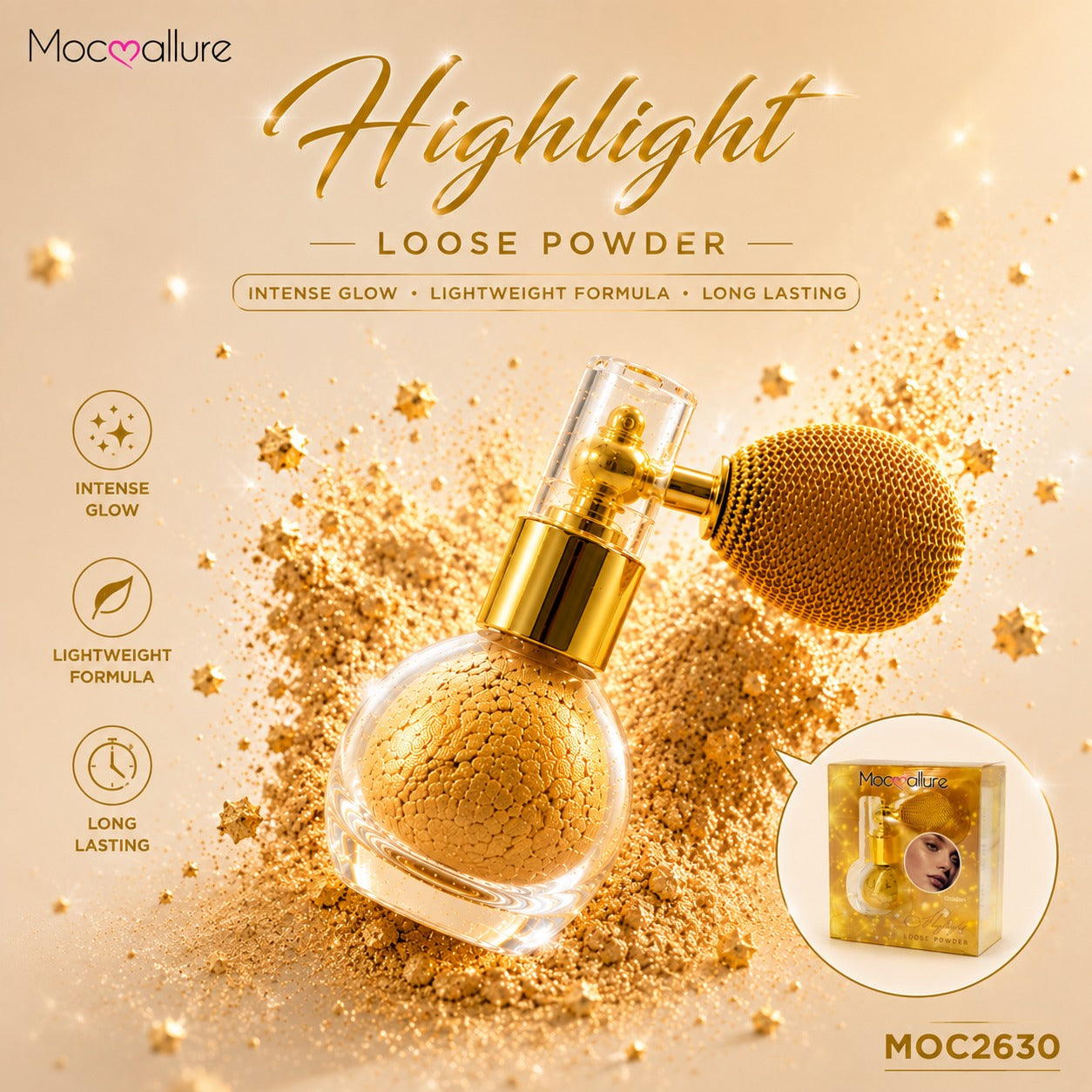 Highlight Loose Powder Gold con Atomizador Vintage
