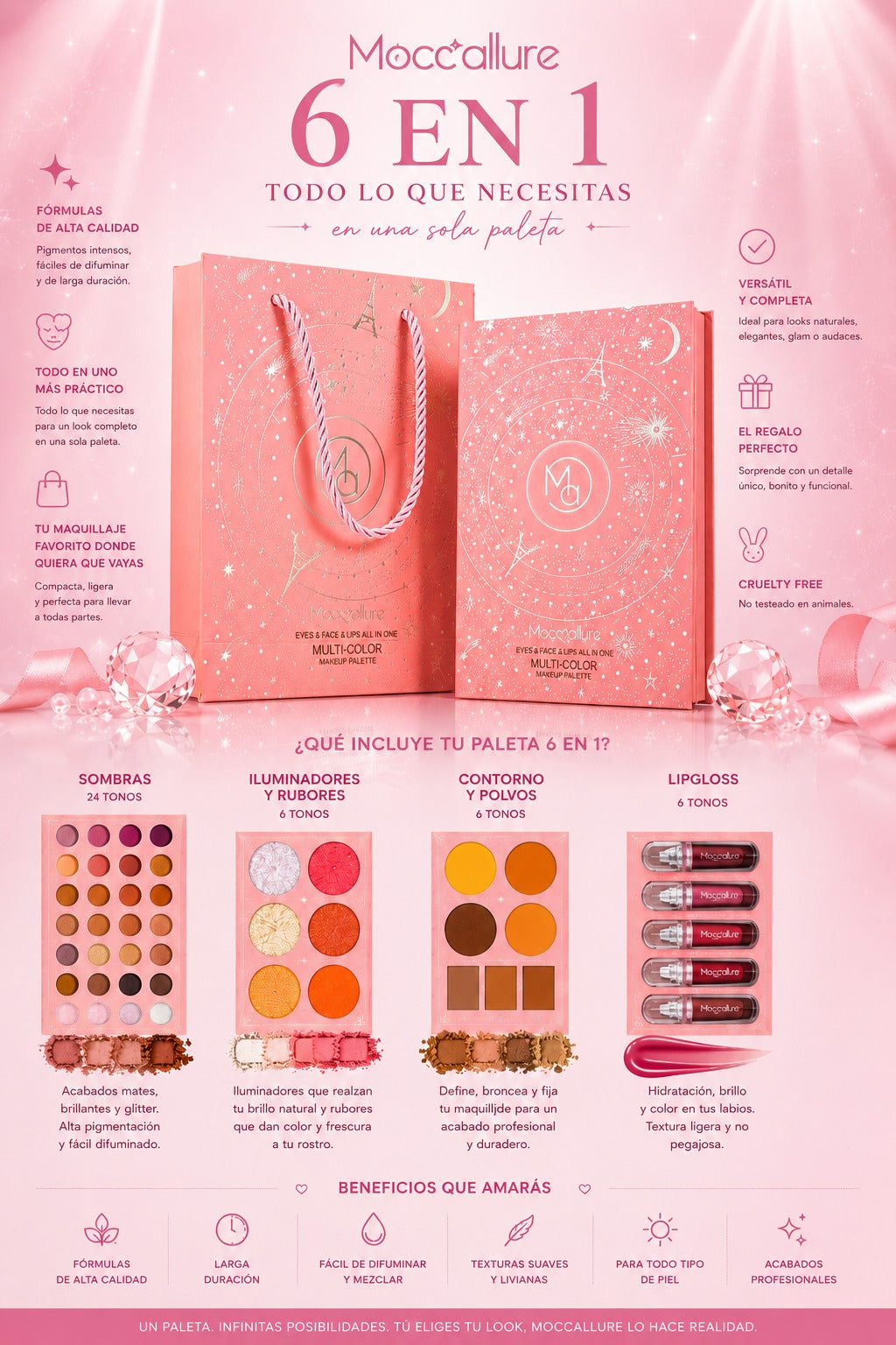 Multi-Color Makeup Palette de Mocallure Libro con Sombras de Ojos, Polvos Faciales y Brillos Labiales
