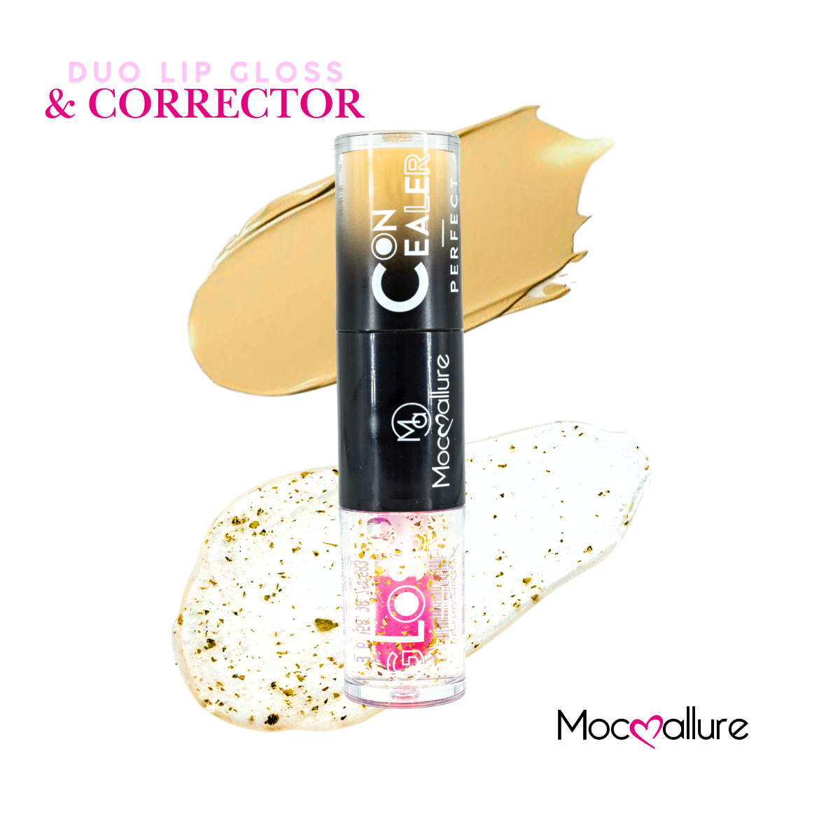 2 en 1 Lip Gloss destellos dorados + Corrector para ojeras