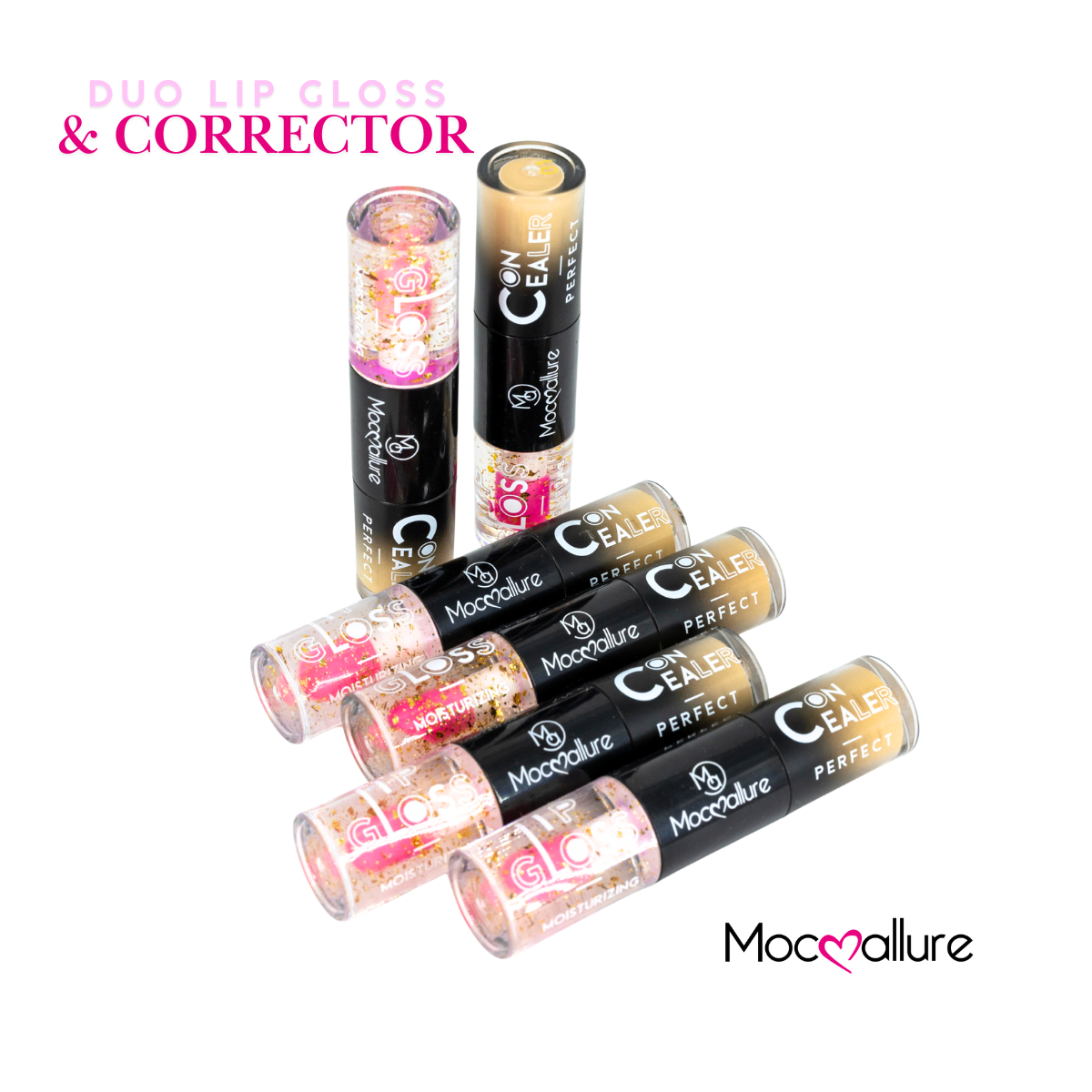 2 en 1 Lip Gloss destellos dorados + Corrector para ojeras