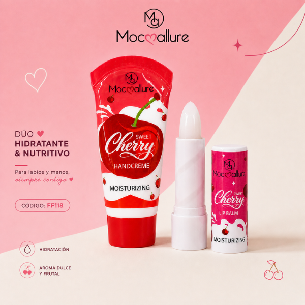 Set Dúo Mocoallure: Bálsamo Labial y Crema de Manos Cereza | Brillo e Hidratación