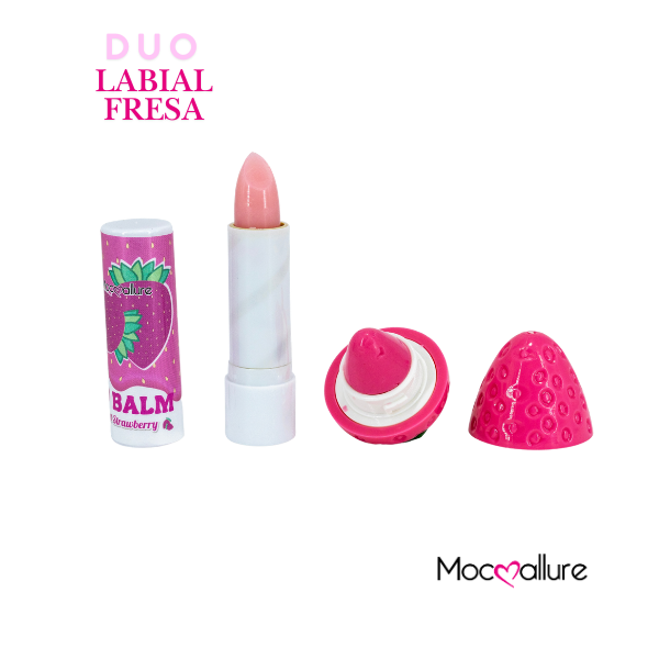 Mocoallure Labialy balsamo en forma de Fresa Dúo Fuisha - 2 en 1 Labial y Brillo Hidratante