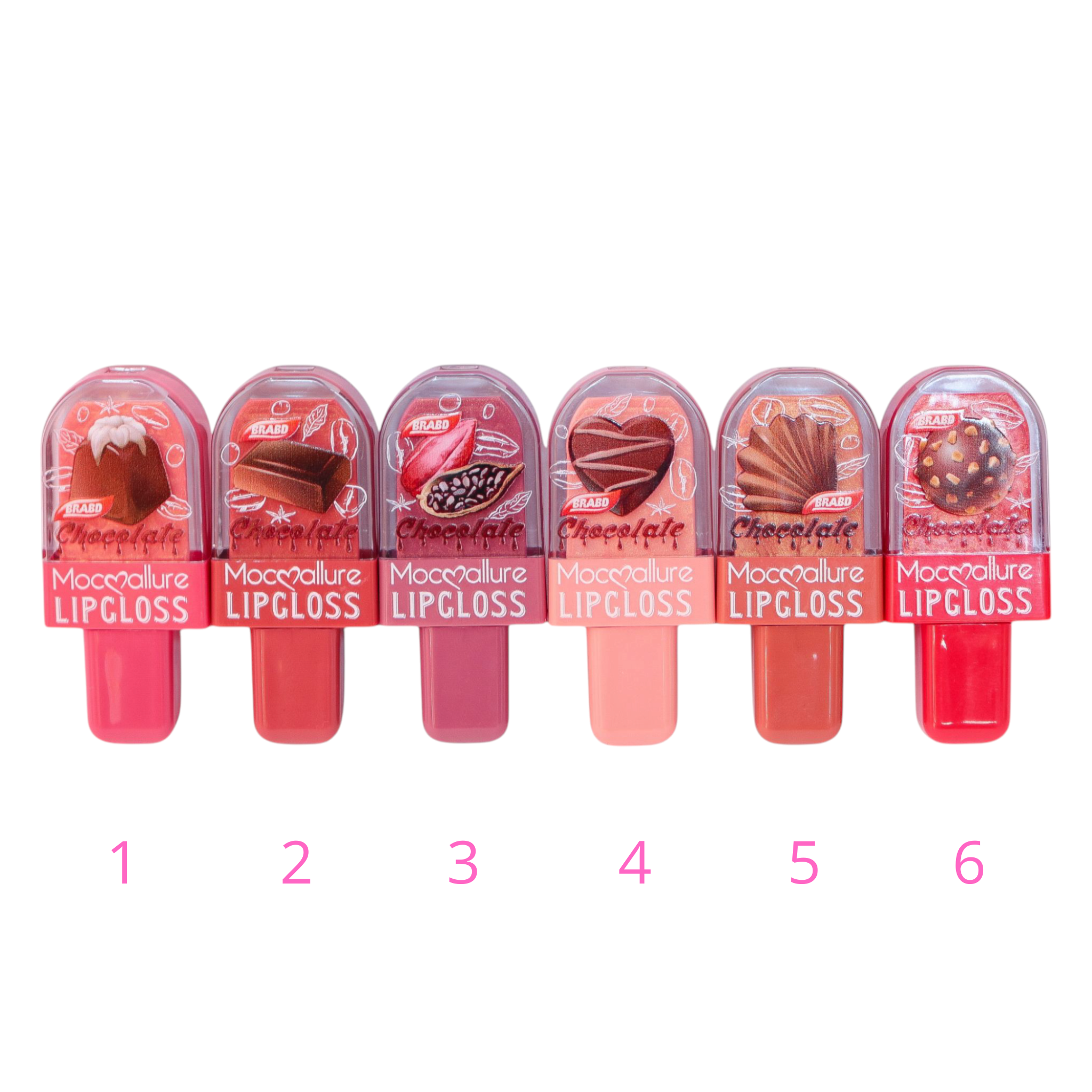 Lip Gloss de Chocolate Suave y Duradero Set de 6 tonos. Mocoallure