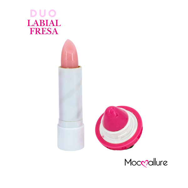 Mocoallure Labialy balsamo en forma de Fresa Dúo Fuisha - 2 en 1 Labial y Brillo Hidratante