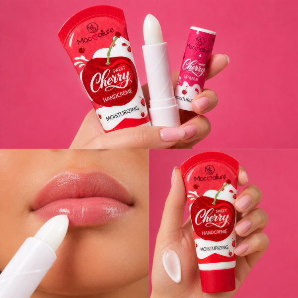 Set Dúo Mocoallure: Bálsamo Labial y Crema de Manos Cereza | Brillo e Hidratación