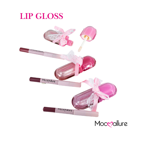 Lip Gloss con delineador Mocoallure en Cápsula Coquette Brillo Intenso