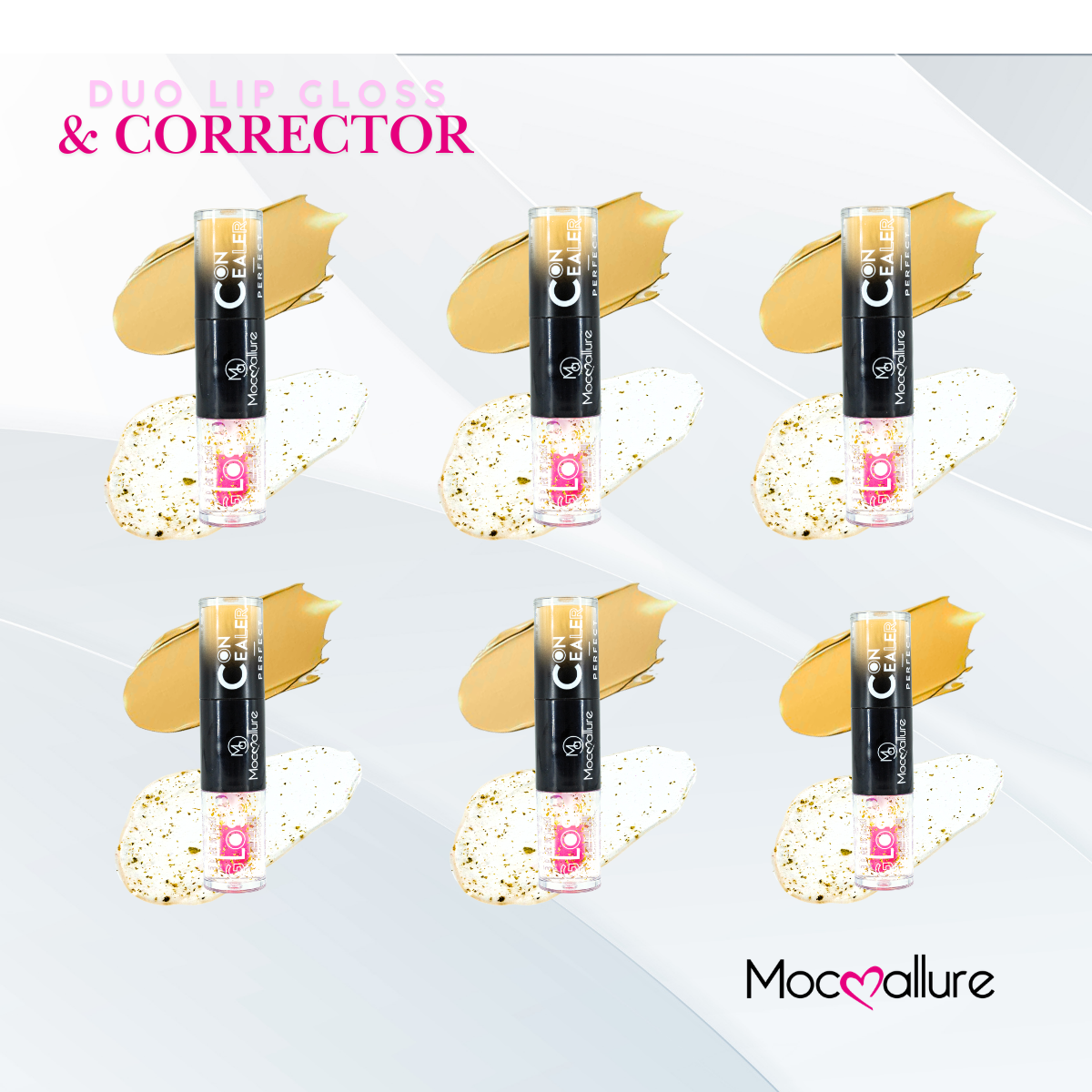 2 en 1 Lip Gloss destellos dorados + Corrector para ojeras