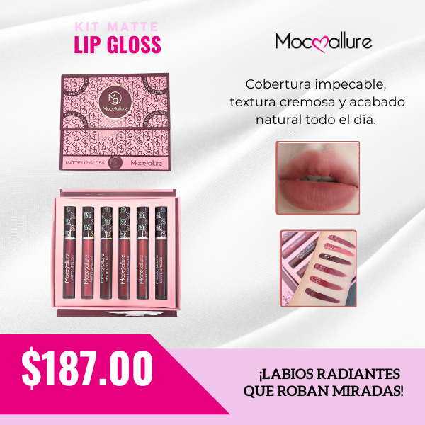 Kit Matte Lip Gloss -  6 Tonos mate rosas