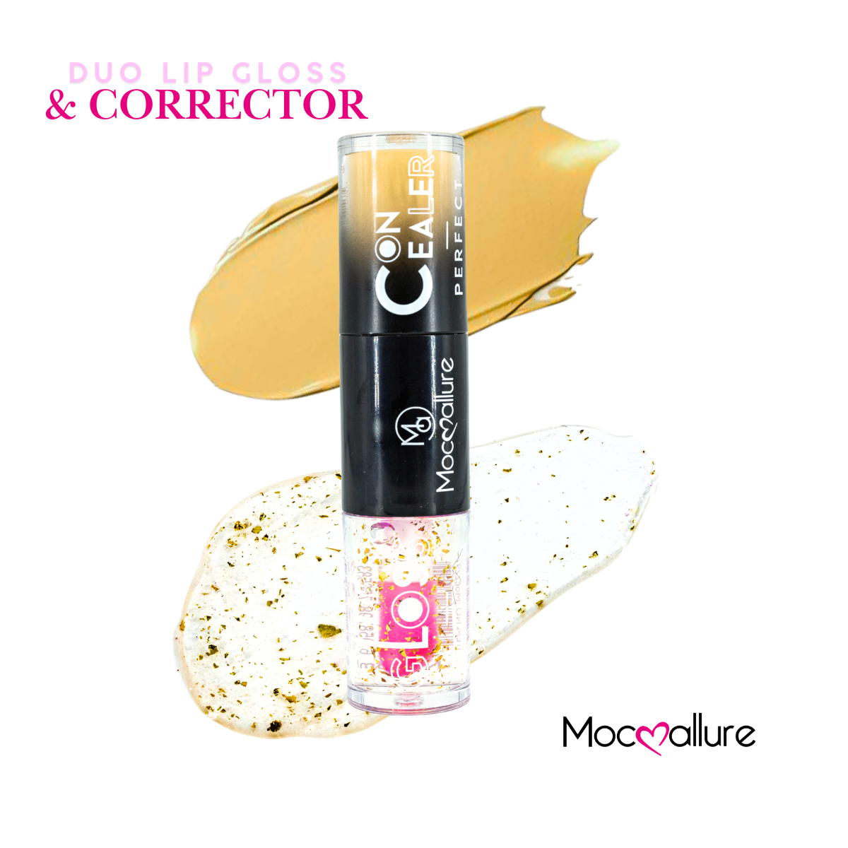 2 en 1 Lip Gloss destellos dorados + Corrector para ojeras