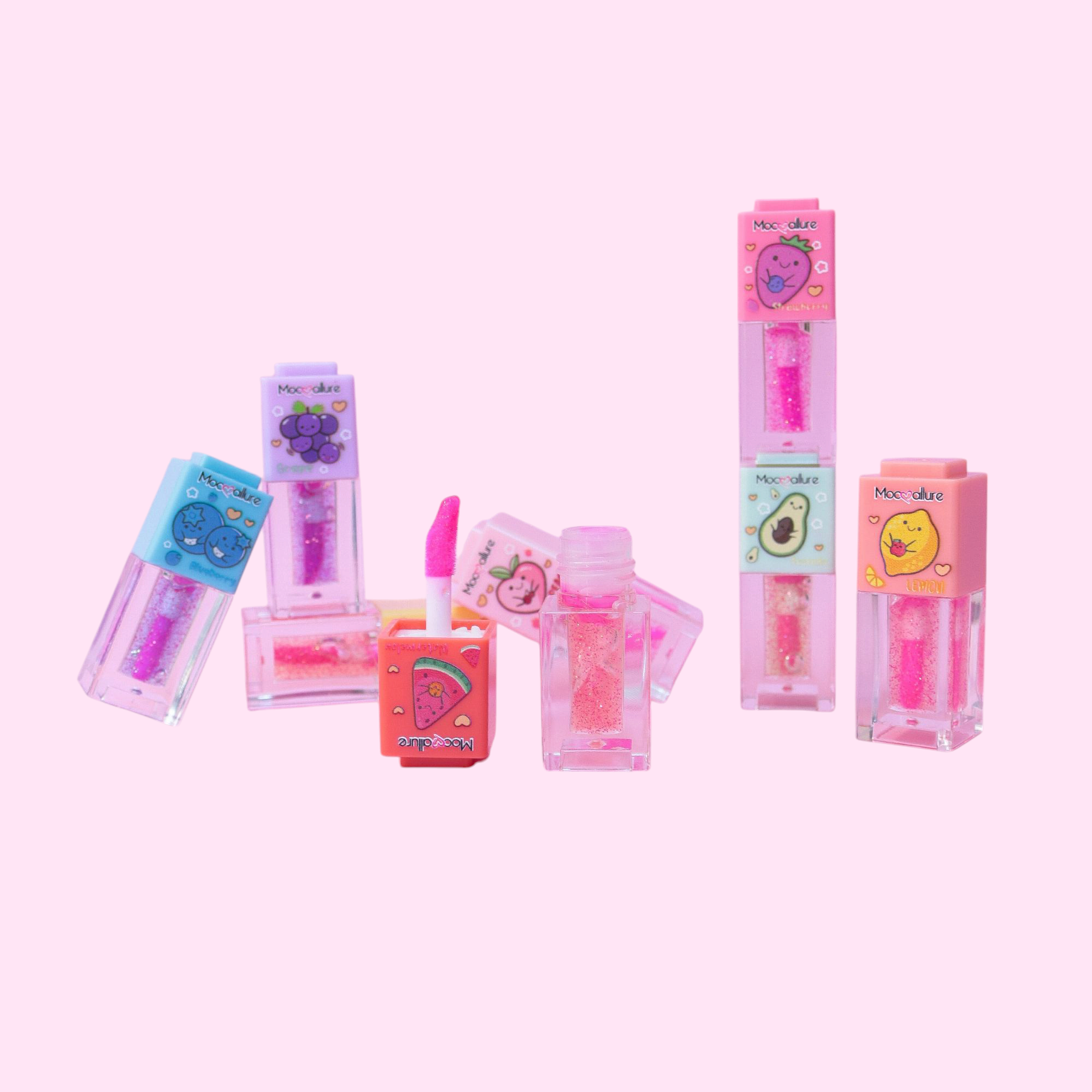 Brillo de Labios mini en Set Resistente al Agua - Serie de Frutas.
