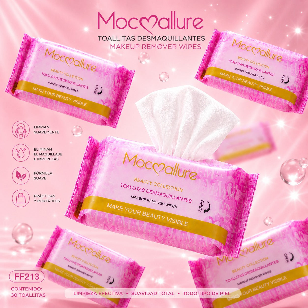 Toallitas Desmaquillantes portatil Mocallure FF213 (8 Pack x 30 uds)