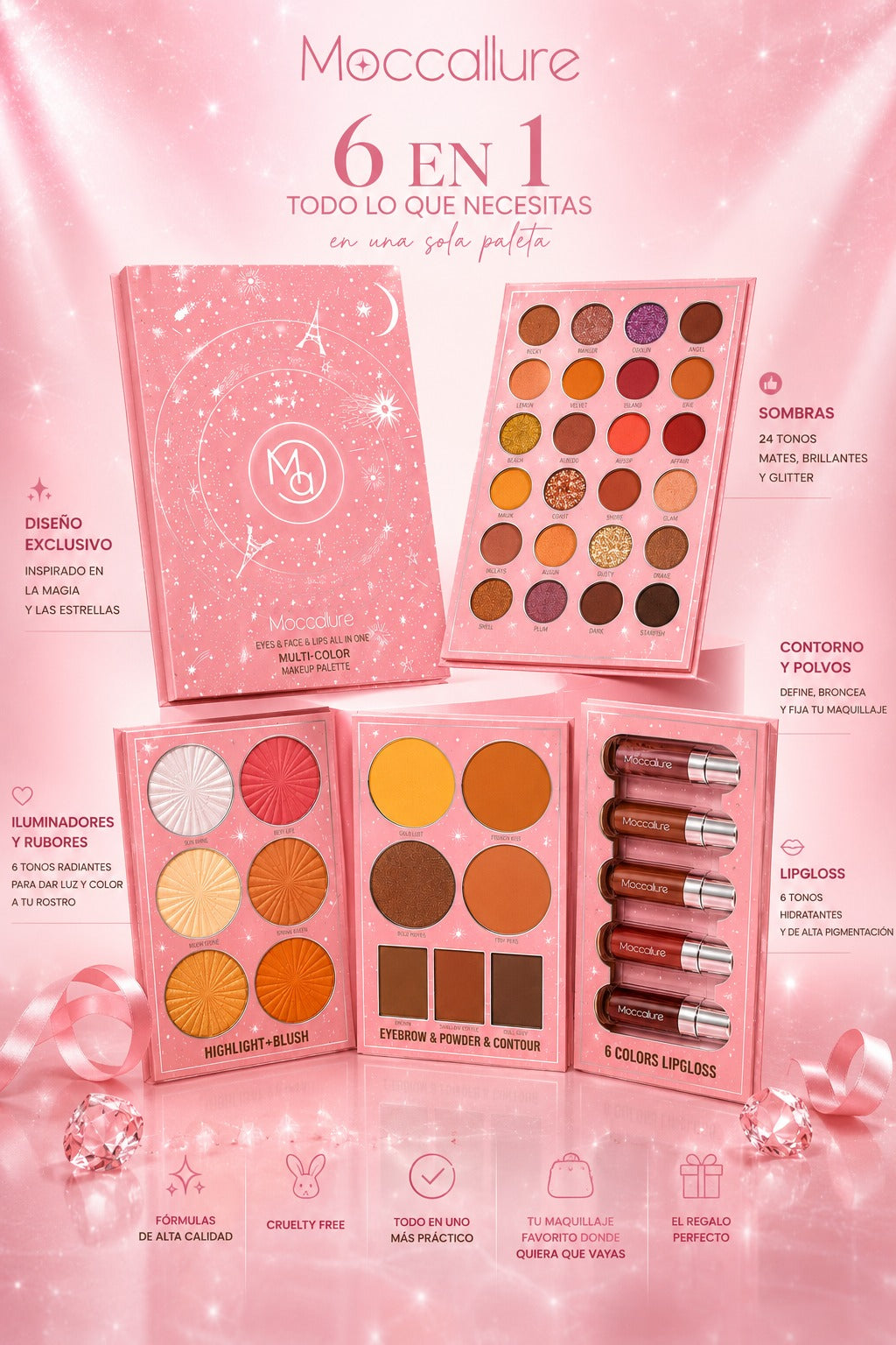 Multi-Color Makeup Palette de Mocallure Libro con Sombras de Ojos, Polvos Faciales y Brillos Labiales